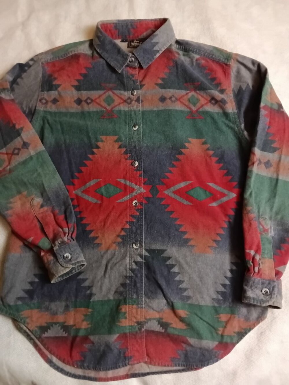 Vintage 90s Woolrich Aztec Flannel Button Up Shirt Womens Small